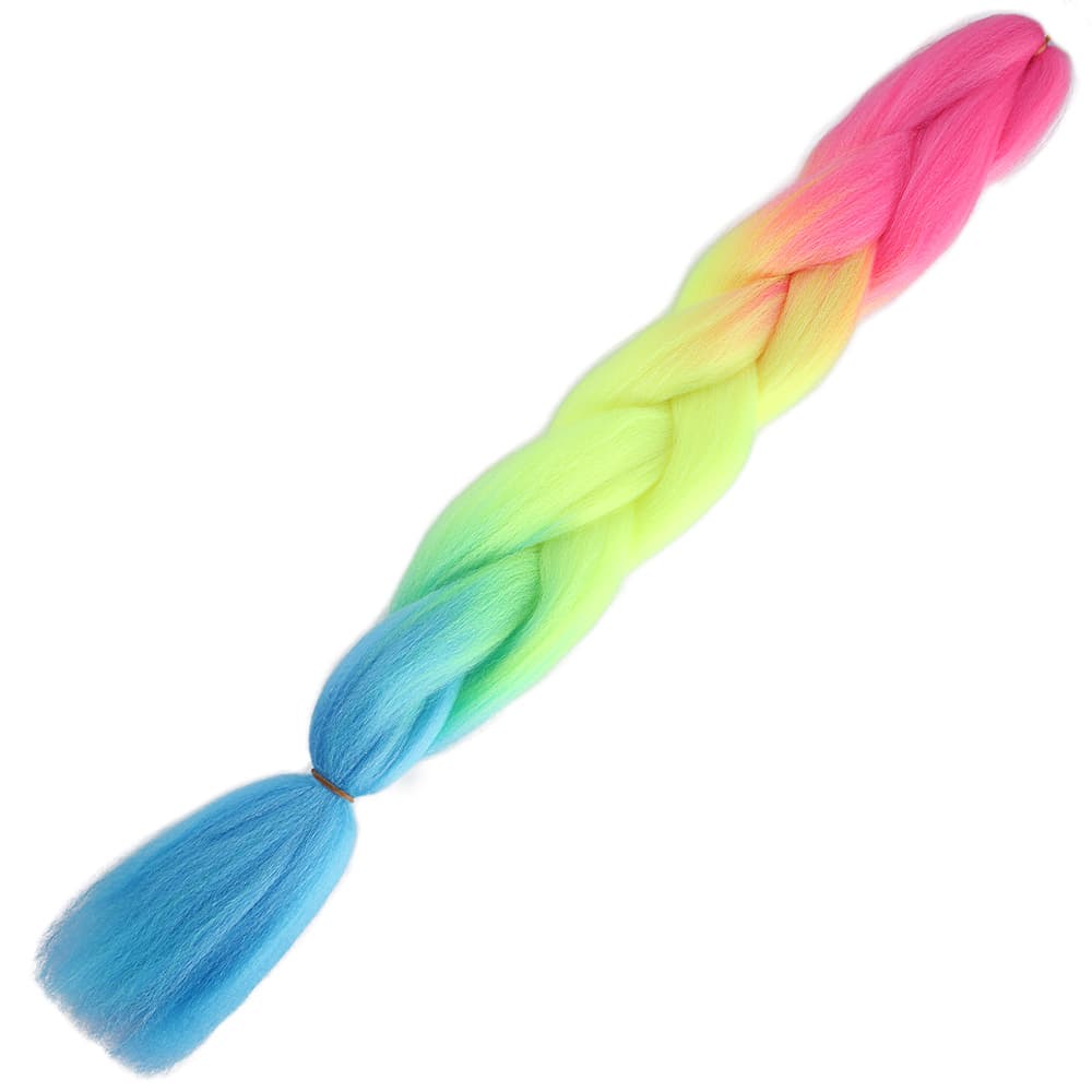 Afrika Örgülük Ombreli Sentetik Saç 100 Gr. - Fuşya / Neon Sarı / Açık Mavi